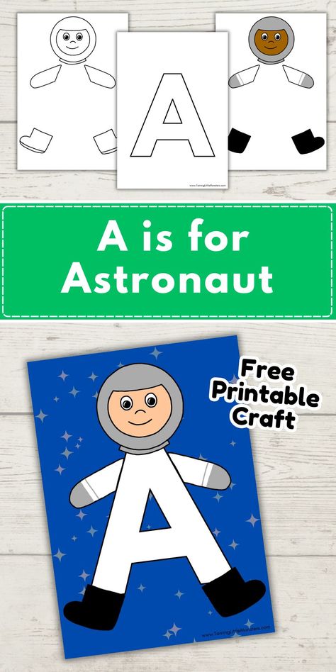 Use this free printable template to make an A is for Astronaut craft with your kids. rnThis outer space themed art project is perfect for preschool and kindergarten literacy centers, who are focusing on letter recognition and beginning sounds. A For Astronaut Craft, A Is For Astronaut Preschool, Letter A Astronaut Craft, Astronaut Theme Preschool Activities, A Is For Astronaut Craft, Astronaut Craft Preschool, Astronaut Crafts Preschool, Easy Space Crafts, Letter A Art Preschool