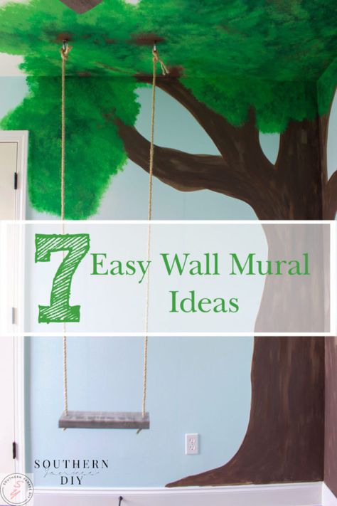 7 Easy Wall Mural Ideas Room Reveals : Southern Yankee DIY Playroom Tree Mural, Paint A Tree On A Wall Diy, Paint Trees On Wall Diy, Trees Painted On Walls, Daycare Wall Painting Ideas, Diy Tree Mural, Playroom Mural Ideas Diy, Fun Nursery Ideas, Fun Kids Room Ideas