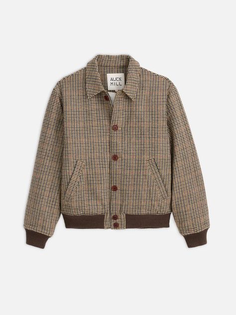 Bomber Jacket in Houndstooth Tweed – Alex Mill Tweed Jacket Men, 70s Fashion Men, Alex Mill, Houndstooth Jacket, Cashmere Beanie, Harrington Jacket, Clothes Horse, Pleated Pants, Classic Outfits