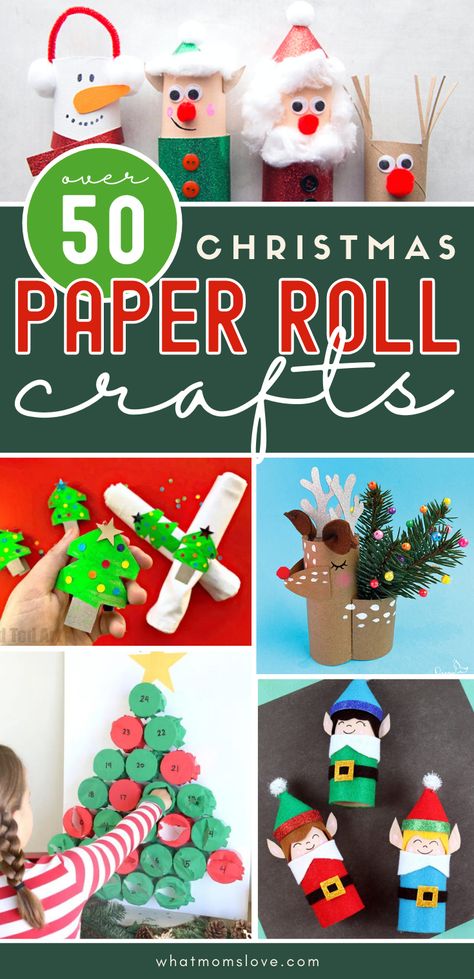 Christmas Toilet Paper Roll Crafts, Paper Roll Crafts For Kids, Toilet Paper Roll Art, Holiday Art Projects, Creative Art Projects, Christmas Toilet Paper, Rolled Paper Art, Toilet Paper Crafts, Toilet Paper Roll Crafts