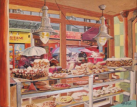 Paris Patisserie Painting by Paul Guyer Bakery Painting, Paris Patisserie, Paris Bakery, Vintage Bakery, Bakery Shop Design, Bakery Interior, Cute Bakery, Whimsical Paintings, Racing Art