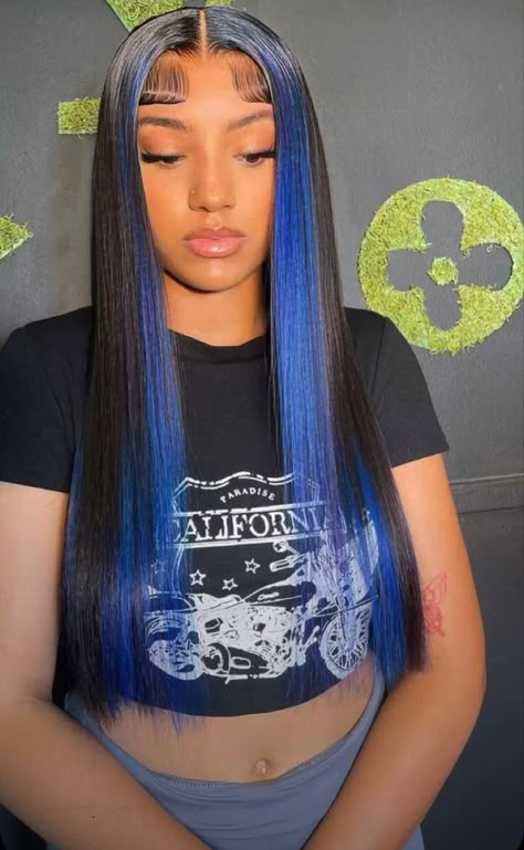 Black And Blue Sew In, Quickweave With Color, Blue Sew In, Ponytail Hairstyles Birthday, Side Part Hairstyles Weave, Brown Hair Sew In, Baddie Wigs, Hairstyles Birthday, Cute Wigs