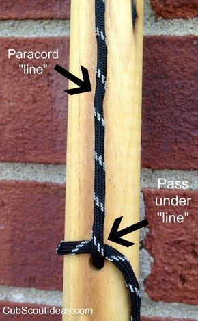 * Handmade Hiking Sticks - very good directions | Cub Scout Ideas Walking Stick Paracord Wrap, Homemade Walking Sticks, Hiking Sticks Diy, Walking Sticks Ideas Homemade, Walking Sticks Diy, Walking Sticks For Hiking, Arrow Of Light, Arrow Of Lights, Paracord Handle