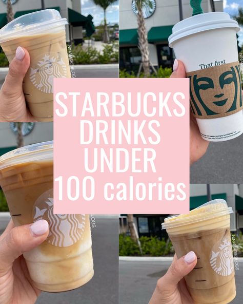 Coffee drinks under 100 calories in many flavors and variations Diet Starbucks Drinks Coffee, Coffee Orders Ideas, Starbucks Orders Low Calorie, Healthy Coffee Orders Starbucks Drinks, Low Cal Drinks At Starbucks, Starbucks Under 100 Calories, Calorie Friendly Starbucks Drinks, Starbucks Hot Coffee Drinks Orders Low Calorie, Low Calorie Caribou Coffee Drinks