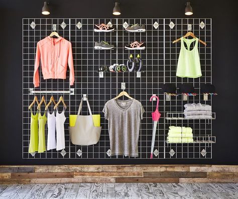 Display Clothes, Clothing Store Displays, Clothing Display, Decorative Wall Tiles, Clothing Store Design, Clothing Displays, Display Furniture, Garment Racks, Retail Store Design