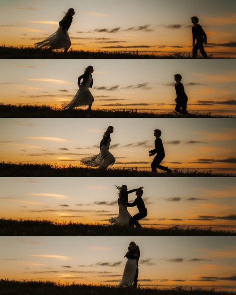 Couples sunset session. Silhouette shots Sunset Silhouette Photography, Couple Silhouette Photography, Couples Sunset Photoshoot, 2025 Vison, Couple Shadow, Sunset Engagement Photos, Yellow Fields, Silhouette Photography, Sunset Session