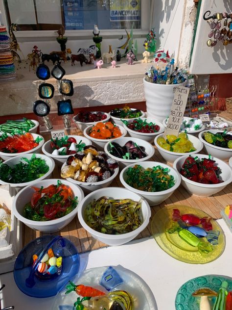 Little glass fruit and candies from a little shop in Buano, Italy, a small island just off of Venice. #italy #italytraveltips #italytravelinspiration #italytrip #murano #burano #muranoglass #aesthetic #travel #travelgram #traveling #traveltheworld Murano Venice, Burano Italy, Glass Fruit, Murano Italy, Italy Travel Tips, Italy Aesthetic, Brooklyn Baby, August 25, Aesthetic Travel