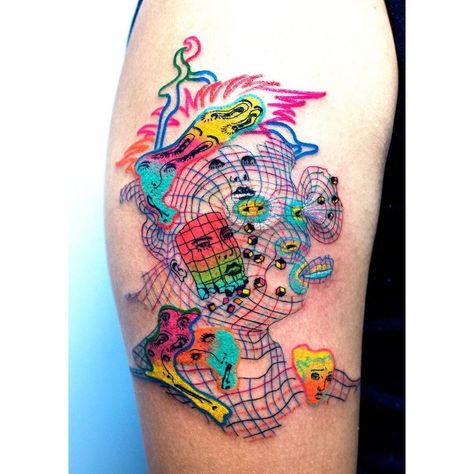 Trippie Tattoos, Bright Tattoos, Surreal Tattoo, Grunge Tattoo, Tattoo Filler, Funky Tattoos, Fantasy Tattoos, Weird Tattoos, Makeup Tattoos