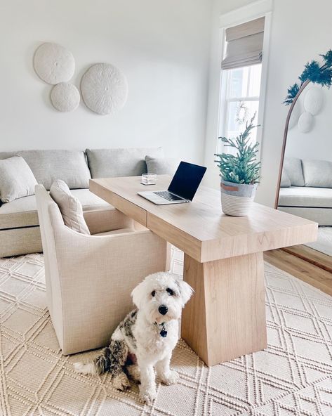 Ridge Bleached Oak Desk, Light Oak Desk Office, Light Wood Home Office, White Oak Desk Home Office, Light Wood Office Desk, Oak Office Desk, Cb2 Desk, White Office Desk, Office With Couch