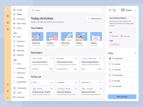 Here is one of my UI/UX Design work, a to do list dashboard that can help you manage your days. Find more another design works from me: https://dribbble.com/raafig Start your beautiful project with me: https://fiverr.com/raafigian Ui Design Web Application, Ui Design Principles, Web Application Design, Dashboard Interface, Ux Kits, List Website, Web Dashboard, Ui Design Website, List Design