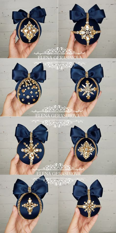 Christmas Ornaments Balls Ideas, Blue Ornaments, Fancy Christmas Ornaments, Chirstmas Decor, Rhinestone Ornaments, Blue Christmas Decor, Gold Christmas Decorations, Beautiful Ornaments, Beaded Christmas Ornaments