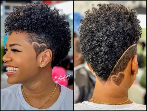 V Taper Haircut Women, African American Mohawk Hairstyles, Black Women Mohawk Shaved Sides, Short Afro Mohawk, Mohawk Haircut For Black Women, Short Hair Styles Shaved Sides, Tapered Mohawk Natural Hair Black Women, Heart Shaved Hair Design, Mohawk On Natural Hair Black Women