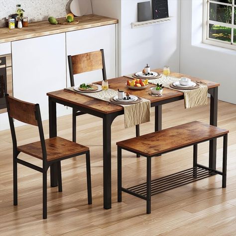 Modern Apartment Sized Table Set Rustic Dining Table Set, Rustic Dining Tables, Chair Dining Table, Retro Dining Table, Kitchen Table Bench, Small Kitchen Tables, Industrial Style Kitchen, Industrial Dining Table, Kitchen Table Chairs