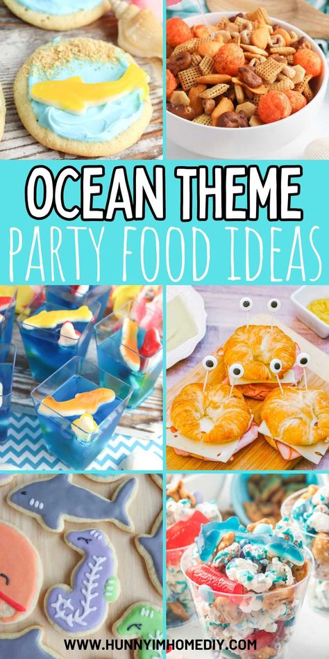 Put together an amazing under the sea birthday with these recipe ideas for cute ocean themed party food for kids. Swimming Party Food Ideas, Sea Animal Food Ideas, Healthy Ocean Themed Snacks, Water Party Food Ideas, Water Theme Snacks, Fish Theme Snacks, Summer Party Snacks For Kids, Fish Theme Party Food, Pool Themed Snacks