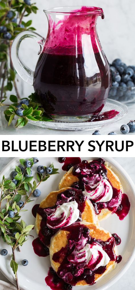 Fruit Syrup Recipe, Blueberry Syrup Recipe, Pancake Syrup Recipe, Blueberries Fruit, Homemade Blueberry Syrup, Fruit Syrup, Fruit Pancakes, Pancake Toppings, Simple Syrup Recipes