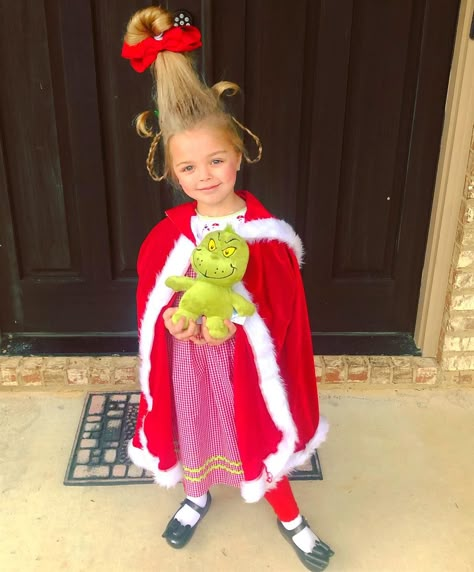 Dress Like Whoville Kids, Cindy Loohoo Costume, Toddler Cindy Lou Who Costume, Cindy Lou Who Halloween Costume, Cindy Lou Who Toddler Costume, Cindy Loo Who Costume Diy, Toddler Cindy Lou Who Hair, Cindy Lu Who Costume, Cindy Lou Who Hair Toddler