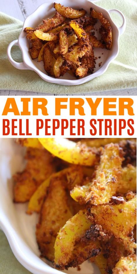 Air Fryer Breaded Bell Pepper Strips are simple to make and a crispy healthy snack or side dish. This is a great alternative to french fries. #airfryer #bellpeppers #sidedish #airfryerrecipes #peppers #healthyrecipes Bell Pepper Air Fryer Recipes, Airfryer Bell Pepper, Fried Banana Peppers, Air Fryer French Fries, Bell Pepper Recipes, Airfryer Recipes, Fry Recipes, Air Fryer Dinner Recipes, Air Fryer Healthy