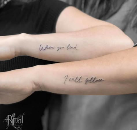 Tattoo For Married Couples Unique, Married Tattoos Unique, Couple Tattoos Quotes, Matching Couple Quote Tattoos, Tattoos Husband And Wife, Fine Line Husband And Wife Tattoos, Married Couple Finger Tattoos, Matching Quote Tattoos For Couples, Couple Quote Tattoos