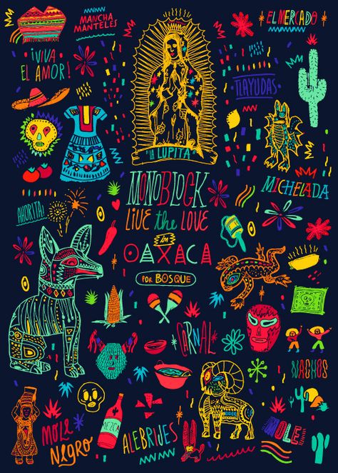 Oaxaca moleskine on Behance Mexico Wallpaper, Mexican Pattern, Den Mrtvých, Mexico Art, Mexican Designs, Mexican Culture, Art And Illustration, Mexican Art, Mexican Folk Art