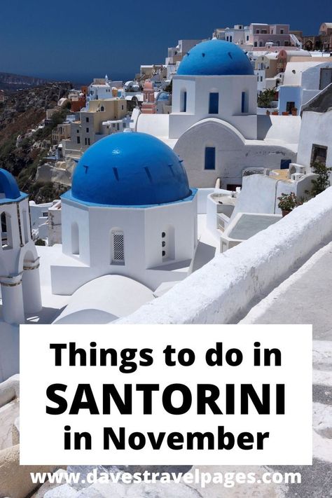 What is Santorini like in November? Twice as nice, with half the crowds! Here's my travel guide to visiting Santorini in November. #santorini #greekislands #greece #islands #november #lowseason #europe Santorini In November, Cruise Greece, Where To Stay In Santorini, Santorini Travel Guide, Things To Do In Santorini, Greece Travel Tips, Greece Itinerary, European Cruises, Ship Cruise