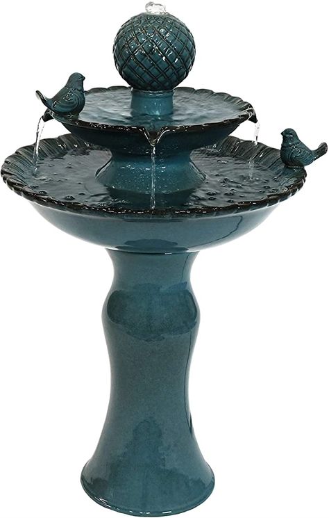 Amazon.com : Sunnydaze Resting Birds Outdoor Water Fountain - Ceramic 2-Tier Waterfall Fountain & Backyard Water Feature for Patio, Yard, Garden - 27 Inch : Garden & Outdoor Water Fall Indoor, Cottage Style Garden, Bird Fountain, Butterfly Gardens, Small Water Features, Fountains Backyard, Blue Fountain, Landscaping Inspiration, Backyard Water Feature