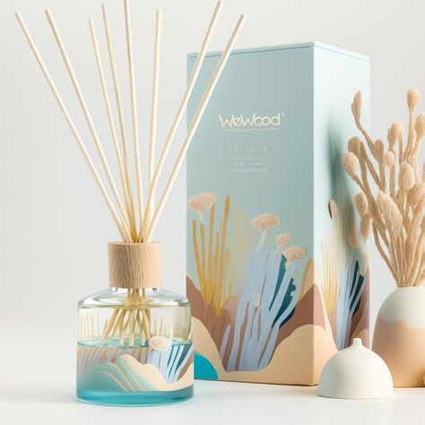 Cheer up any countertop or bedside table with this premium glass reed diffuser bottle. The simple round wooden cap finishes the design-forward look that's sure to elevate any space. Tropical Packaging, Reed Diffuser Design, Diffuser Packaging, Reed Diffuser Packaging, Reed Diffuser Bottle, Bottle Design Packaging, Diffuser Bottle, Reed Diffusers, Purple Shampoo