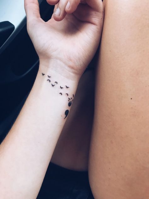 Tattoos Incorporating Semi Colon, Tattoo Ideas Female Semi Colon, Seni Colon Tattoo, Meanful Tattoos For Women, Semi-colon Tattoo Unique, Hidden Semi-colon Tattoo Ideas, Subtle Semi-colon Tattoo Ideas, Semi Colon Tattoos For Women, Tattoos Semi Colon