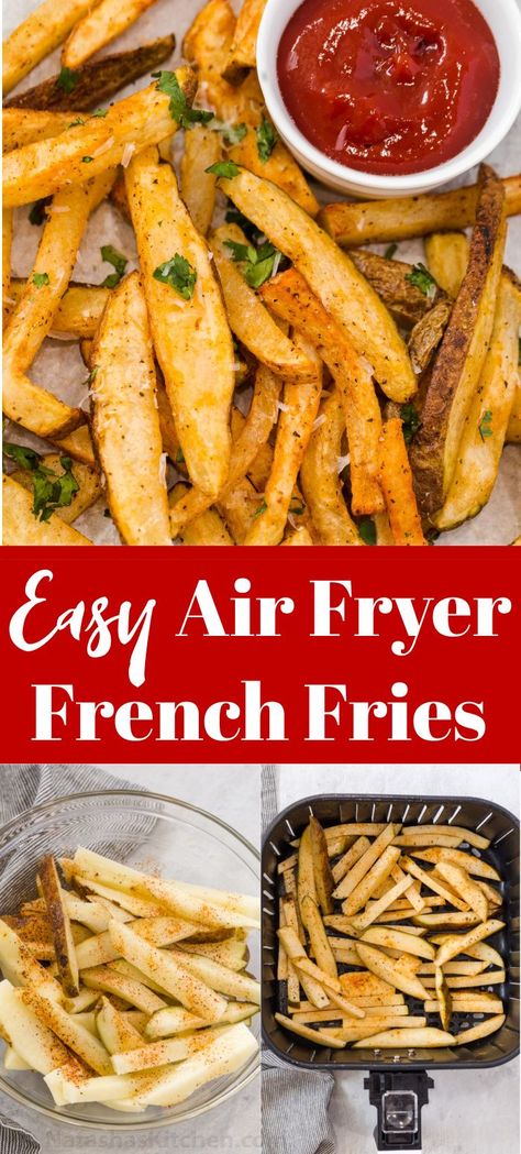 The air fryer method for making homemade French fries is the easiest method for cooking fries. Not only is it so easy to make, but they are also much healthier than frying in oil.

This recipe is so simple; thinly sliced potatoes lightly tossed oil and seasoning, then cooked until crispy and crunchy. Air Fry French Fries, Potatoe Recipes, Air Fryer French Fries, Homemade Appetizer, Making French Fries, Homemade Fries, French Fries Recipe, Homemade French Fries, Frozen French Fries