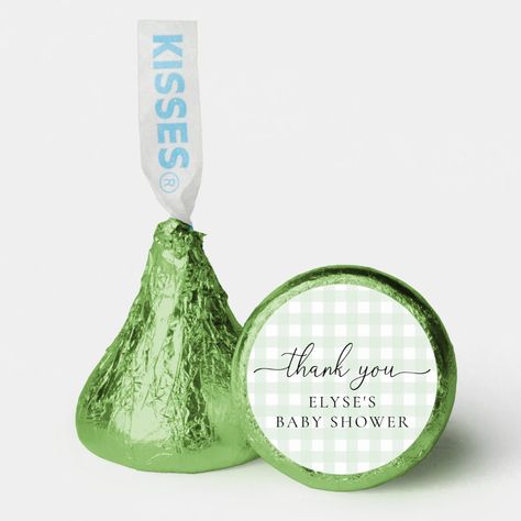 Green Gingham Baby Shower Hershey's Candy Favors Gold Reception Decor, Grey Wedding Decor, Green Wedding Favors, Green Wedding Decorations, 55th Wedding Anniversary, Gold Reception, Green Quince, Wedding Donuts, Hershey Candy