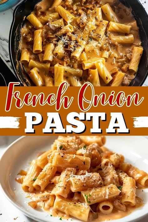 One-Pot French Onion Pasta One Pot French Onion Soup Pasta, French Onion Pasta Instant Pot, French Onion Noodle Casserole, French Onion Tortellini, Easy French Onion Pasta, French Onion Spaghetti, French Onion Soup Pasta Recipe, French Onion Noodles, French Onion Pasta Salad