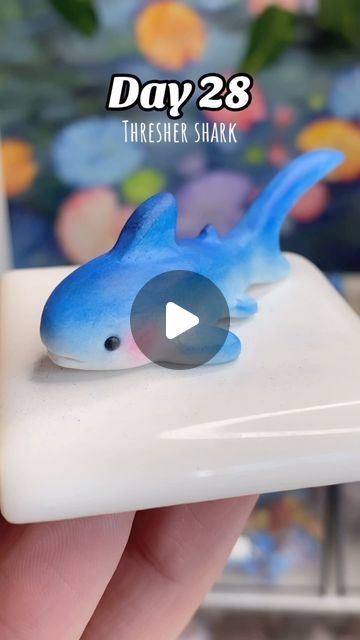 Joys tiny art ✧*:･ on Instagram: "Another shark! 
💙
#polymerclayshark #polymerclaythreshershark #clayart #claysculpture #polymerclay #clayartist #joystinyart #smallbusiness #clay #threshershark" Clay Shark, Ceramic Shark, Thresher Shark, Tiny Art, Cute Shark, Clay Clay, Polymer Clay Crafts, Dry Clay, Air Dry Clay