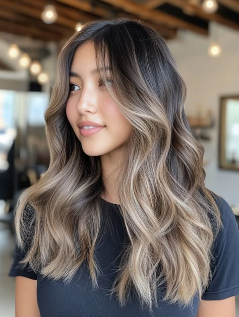 41 Stunning Balayage Hair Color Ideas for 2024 You’ll Love – leilagrace.com Balayage Hair On Asian Black Hair, Asian Hair Blonde Highlights, Balayage For Black Hair Asian, Balayage On Asian Hair, Ash Brown Hair With Highlights, Black And Brown Hair, Ash Brown Hair Balayage, Balayage Asian Hair, Asian Balayage