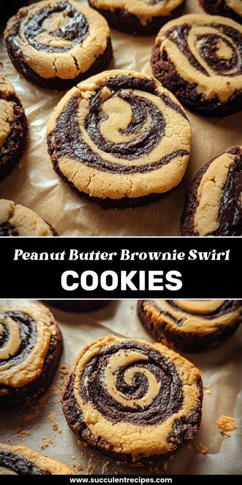 Get the best of both worlds with these Ultimate Peanut Butter Brownie Swirl Cookies! Fudgy brownie batter swirled with creamy peanut butter for a deliciously indulgent treat. Peanut Butter And Bacon Cookies, Brownie Reese Cups Dessert Recipes, Chocolate Peanut Butter Brookies, Preppy Kitchen Peanut Butter Cookies, Peanut Butter Brownie Swirl Cookie, Peanut Butter Brownie Swirl Cookies Recipe, Peanutbutter Brownie Swirl Cookies, Peanut Butter And Chocolate Swirl Cookies, Peanut Butter Swirl Brownie Cookies