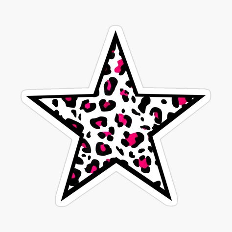 Get my art printed on awesome products. Support me at Redbubble #RBandME: https://www.redbubble.com/i/sticker/Pink-and-Black-Leopard-Print-Star-by-Bumblefuzzies/54580001.EJUG5?asc=u Black And Pink Stickers, Concert Scrapbook, Skateboard Graffiti, Kitty Tattoos, Disney Stickers, Hello Kitty Tattoos, Scrapbook Inspo, Disney Sticker, Phone Decor