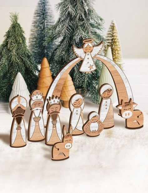 Christmas Art For Kids, Wood Laser Ideas, Cut Crafts, Christmas Art Projects, Laser Cut Wood Crafts, Laser Engraved Ideas, Nativity Scenes, Rapid Prototyping, Christmas Nativity Scene