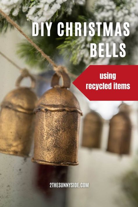 Primitive Diy Christmas Decor, How To Make Large Jingle Bells, Material Christmas Decorations, Rustic Christmas Wreath With Bells, Antique Bells Christmas, Gold Christmas Bells Decorations, Old Skates Christmas Decor, Diy Bell Christmas Decorations, Diy Bell Christmas Ornament