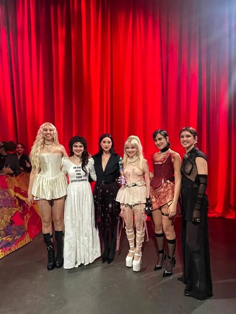 the last dinner party with st vincent at the 2024 brit awards in london, UK. (via vogue)  march 2nd, 2024 The Last Dinner Party Concert Outfits, The Last Dinner Party Outfits, Abigail Morris, Last Dinner, Dinner Party Outfits, Rockstar Gf, Brit Awards, St Vincent, Last Supper