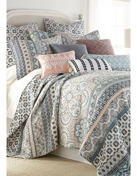 Levtex Home Addie Quilt Set | belk Western Bedroom Decor, King Quilt Sets, How To Clean Pillows, Western Bedroom, Medallion Quilt, Mediterranean Design, Euro Pillow Shams, Euro Pillow, Bedspread Set