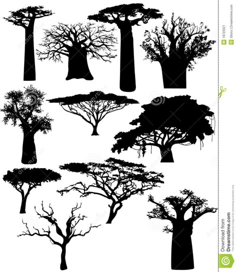 Illustration about Illustration of the various African trees and bushes - vector. Illustration of shrubs, scrub, herbage - 18723327 African Trees, African Art Projects, African Tree, Baobab Tree, Afrique Art, Africa Art, Tree Silhouette, Tree Tattoo, Tree Drawing