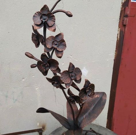 www.etsy.com/shop/forgedcommodities Metal Orchid Flower, Metal Roses, Garden Plant Stand, Iron Gifts, Flower Birthday, Steel Flowers, Steel Gifts, Copper Art, 6th Anniversary