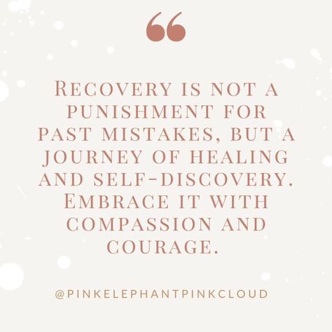 Recovery is not a punishment for past mistakes, but a journey of healing and self-discovery. Embrace it with compassion and courage. www.pinkcloudsober.com #breakfree #recovery #addictionrecovery #sober #sobriety #inrecovery #addiction #mentalhealth #mentalhealthawareness #soberissexy #onedayatatime #celebraterecovery #alcoholfree #strongertogether #sobercommunity #recoverylife #soberfam #recoverywarrior #soberstrong #youarenotalone #support #faithoverfear #recoverylife #grateful #recov... Supporting Someone In Recovery, Relapse Quotes Recovery, Rehabilitation Quotes, Recovery Poems, Spiritually Quotes, Rehab Quotes, Relapse Quotes, Recovery Quotes Strength, Stage Quotes