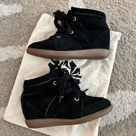 ISABEL MARANT bobby leather wedge sneakers Black size 38 Isabel Marant Bobby Sneakers, Black Isabel Marant Sneakers, Isabel Marant Bobby, Isabel Marant Sneakers, Marant Shoes, Black Wedge Sneakers, Isabel Marant Shoes, Stunning Shoes, Wedge Sneakers