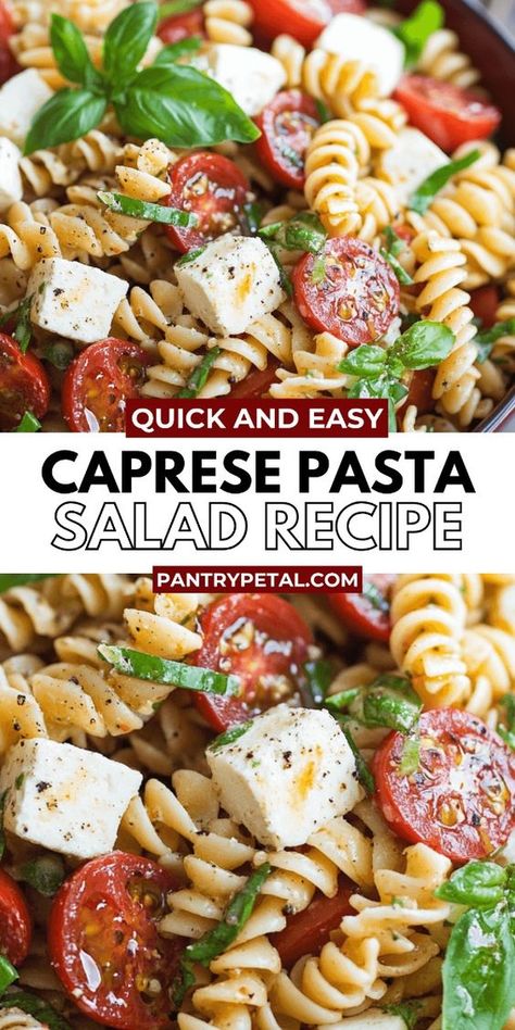 Indulge in the flavors of summer with this Best Caprese Pasta Salad Recipe. Combining the classic elements of a Caprese salad – juicy tomatoes, fresh mozzarella, and aromatic basil – with perfectly cooked pasta, this dish is a crowd-pleasing favorite for picnics, potlucks, or light dinners. The bright, refreshing flavors are enhanced with a simple balsamic dressing, creating a harmonious blend that captures the essence of Italian cuisine. Tomato Basil Mozzarella Pasta Salad, Mozzarella Salad Recipes, Pasta Salad With Mozzarella Balls, Summer Italian Dinner, Caprese Salad Pasta, Tomato Basil Pasta Salad, Italian Pasta Salad Recipes, Pasta Salad For A Crowd, Light Pasta Salads