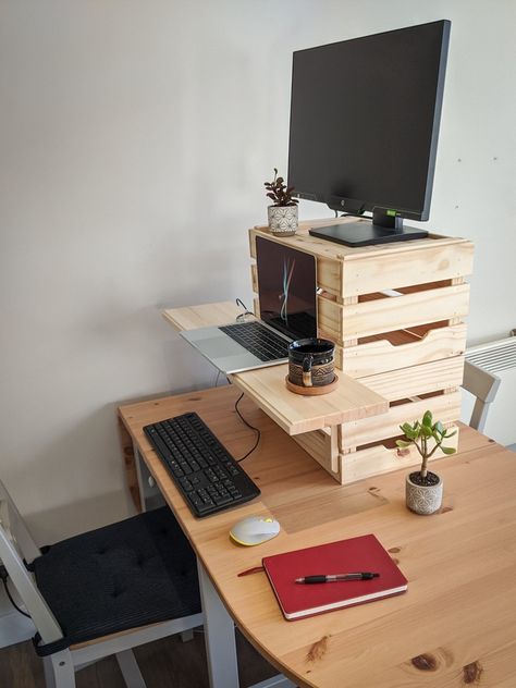 3 standing desk converter ideas for your WFH set up - IKEA Hackers Diy Standing Desk Converter, Standing Desk Shelf, Standing Desk Plans, Diy Standing Desk Plans, Standing Desk Hack, Diy Standing Desk, Lack Coffee Table, Desk Hacks, Hacks Ikea