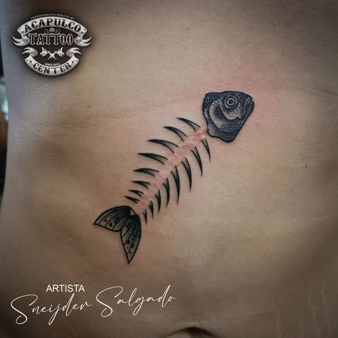 Scar Coverup Tattoo, Small Fish Tattoos, Black And White Snake, Scar Cover Up, Marlin Fish, Coverup Tattoo, Tattoos To Cover Scars, Snake Tattoos, Scar Tattoo