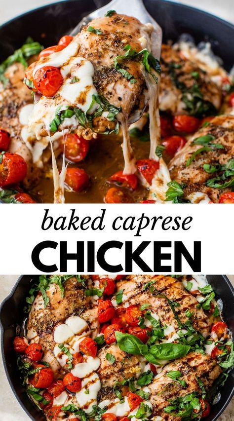 Chicken Recipes 5 Ingredients Or Less, Dinners With Balsamic Vinegar, One Pan Italian Chicken Skillet, Mozzarella Tomato Basil Chicken, Healthy Chicken Caprese, Baked Margarita Chicken, Chicken Caprice Recipe, Recipes Using Balsamic Vinegar, Basil Mozzarella Chicken