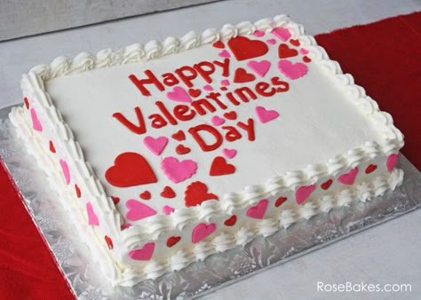 Happy Valentine’s Day: A Simple Valentines Sheet Cake.  Click over for details! Valentine Sheet Cake, Valentine Dessert Ideas, Pastel Rectangular, Sheet Cake Ideas, Mocha Cheesecake, Valentine's Day Cakes, Valentines Cakes, Valentine Dessert, Valentine Cakes