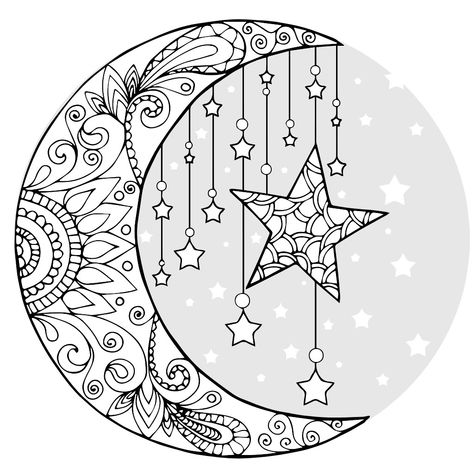 Ramadhan Art, Line Tattoo Ideas, Witch Coloring Pages, Moon Mandala, Adult Coloring Books Printables, Ramadan Crafts, Pattern Coloring Pages, Floral Embroidery Patterns, Printable Adult Coloring Pages