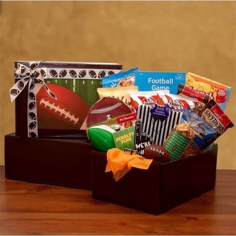 Sports Gift Basket, Football Gift Baskets, Tgi Fridays, Gift Baskets For Him, Chip Bowl, Pretzel Twists, Baskets For Men, Gift Baskets For Men, Raffle Baskets