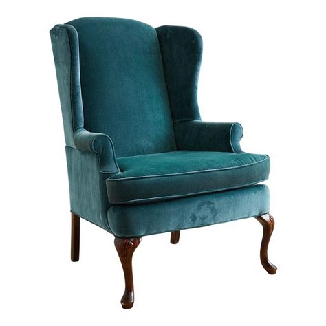 20th Century Queen Anne Teal Velvet Wingback Armchair Wing Back Chairs Living Room, Eclectic Dining Chairs, Velvet Wingback Chair, Teal Chair, Teal Living Rooms, Wing Chairs, Wingback Armchair, Teal Velvet, English Cottage Style